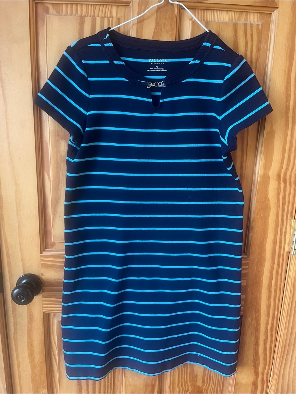 Talbots Navy & Turquoise Striped Short-Sleeve Shift Dress